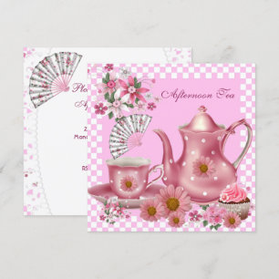 Invitación Cupcake de Té de la Tarde Rosa Floral Tetera Abani