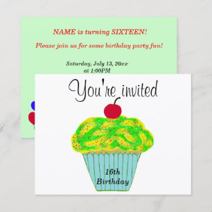 Invitación Cupcake de vainilla con glaseado amarillo y verde 
