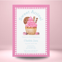 Cupcake de vainilla rosa al acuarela con baby show