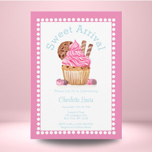Invitación Cupcake de vainilla rosa al acuarela con baby show