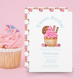 Invitación Cupcake de vainilla rosa al acuarela con baby show