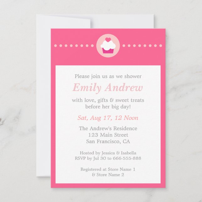 Invitación Cupcake Dulce, Fiesta de Bebé Rosa para la futura  (Anverso)