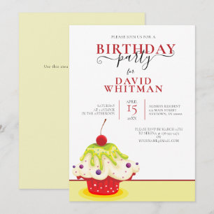 INVITACIÓN CUPCAKE FESTIVO CON FIESTA DEL CUMPLEAÑOS DE CERVE