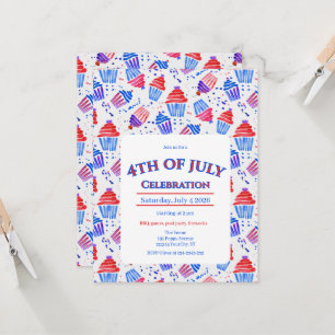 Invitación Cupcake patriótico rojo blanco y azul 4 de julio