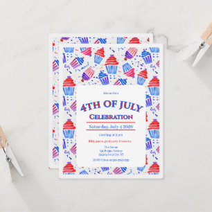 Invitación Cupcake patriótico rojo blanco y azul 4 de julio