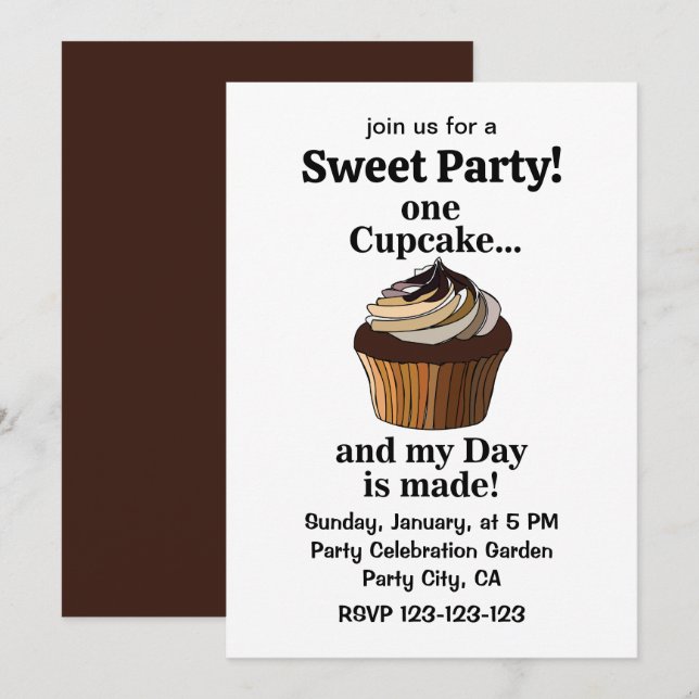 Invitación Cupcake Y Mi Día Está Hecho Cupcake (Anverso / Reverso)