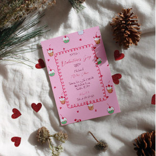 Invitación Cupcakes de Cereza & Corazones de Amor – Postre de