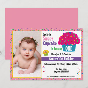 Invitación Cupcakes Glaseados Brillo de Arcoíris Repostería C