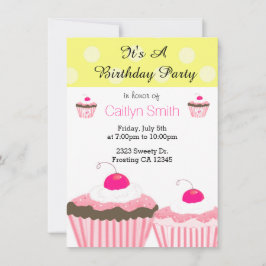 Invitación Cupcakes rosados de cumpleaños