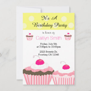 Invitación Cupcakes rosados de cumpleaños