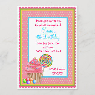 Invitación Cupcakes y Candy cumpleaños