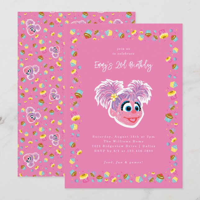 Invitación Cupcakes y Confeti de Cumpleaños de Abby Cadabby  (Anverso / Reverso)