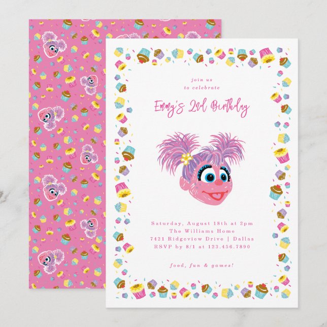 Invitación Cupcakes y Confeti de Cumpleaños de Abby Cadabby  (Anverso / Reverso)