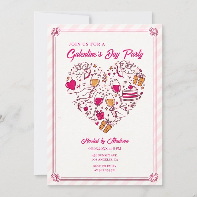 Invitación Cupid Angels Galentines Invitation Heart Design (Anverso)