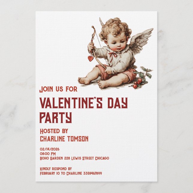 Invitación Cupido Antiguo con Arco de Corazón (Anverso)