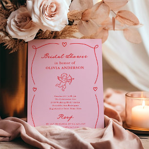 Invitación Cúpido Caprichoso   Regaderazo Nupcial Rosa y Rojo