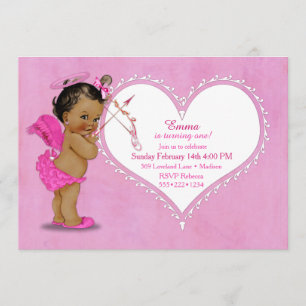 Invitación Cúpido de niña étnica con alas de ángel y halo ros