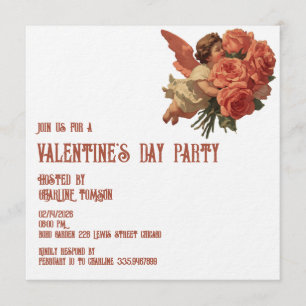 Invitación Cúpido Vintage con Ramo de Rosas