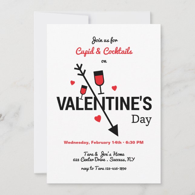 Invitación Cupido y Cócteles Día de San Valentín (Anverso)