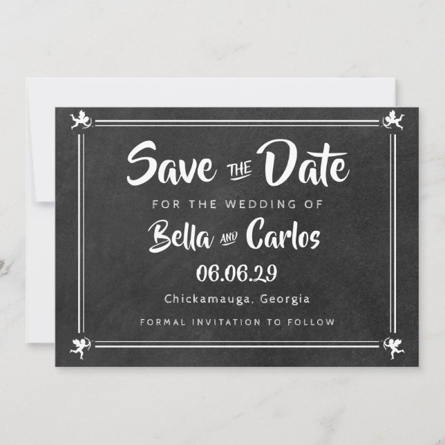 Invitación Cúpidos de Pizarra Moderna Salva la Fecha (Anverso)