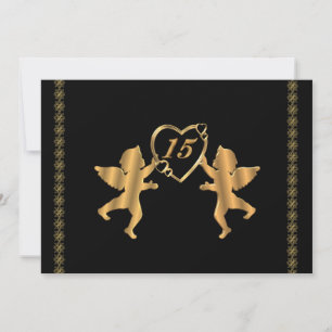 Invitación Cúpidos de Quinceanera por 15 años en negro