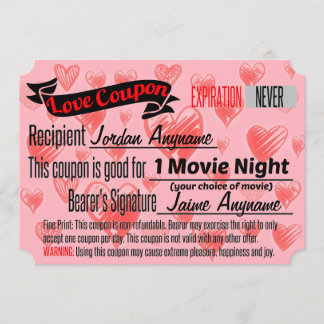 Invitación Cupón de amor de la noche de la PELÍCULA
