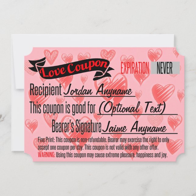 Invitación Cupón de amor personalizado para BLANK (Anverso)