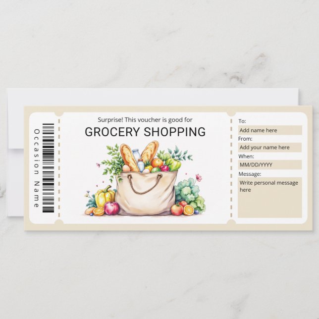 Invitación Cupón de compra de comestibles (Anverso)