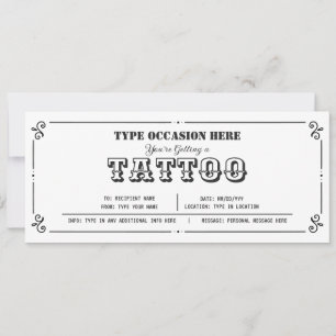 Invitación Cupón de regalo de tatuaje personalizable para cua