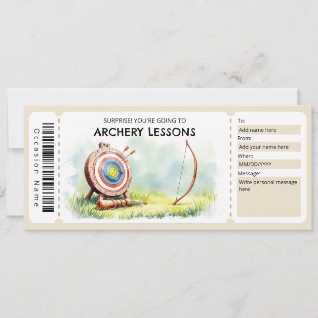 Invitación Cupón de regalo para clases de tiro con arco (Anverso)