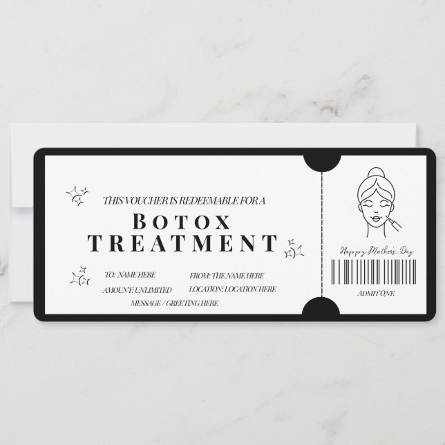 Invitación Cupón de tratamiento de Botox minimalista en negri (Anverso)