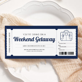 Invitación Cupón de viaje de regalo azul de escapada de fin d