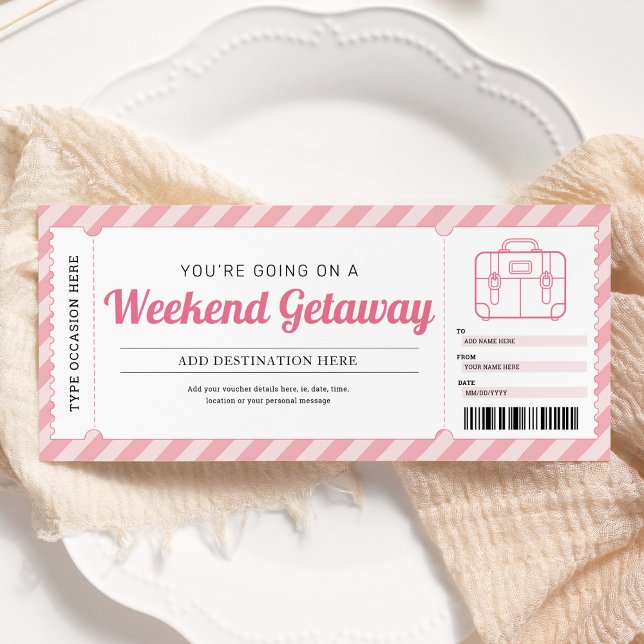 Invitación Cupón de viaje regalo rosa viaje fin de semana (Subido por el creador)