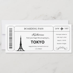 Invitación Cupón personalizado, pasaje de embarque para viaje
