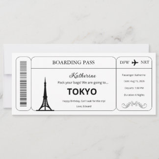 Invitación Cupón personalizado, pasaje de embarque para viaje
