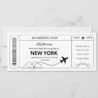 Invitación Cupón personalizado, pasaje de embarque para viaje
