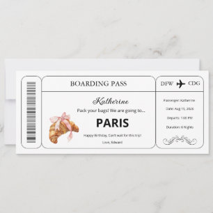 Invitación Cupón personalizado, pasaje de embarque para viaje