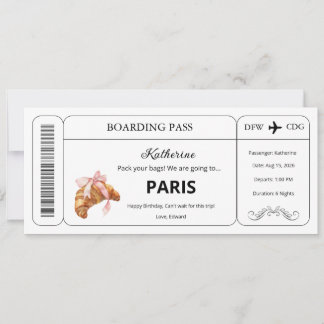 Invitación Cupón personalizado, pasaje de embarque para viaje
