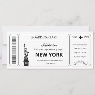 Invitación Cupón personalizado, pasaje de embarque para viaje