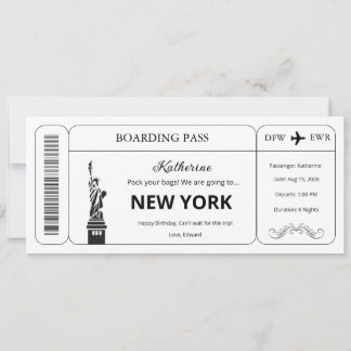 Invitación Cupón personalizado, pasaje de embarque para viaje