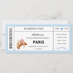 Invitación Cupón personalizado, Pase de embarque para viaje a