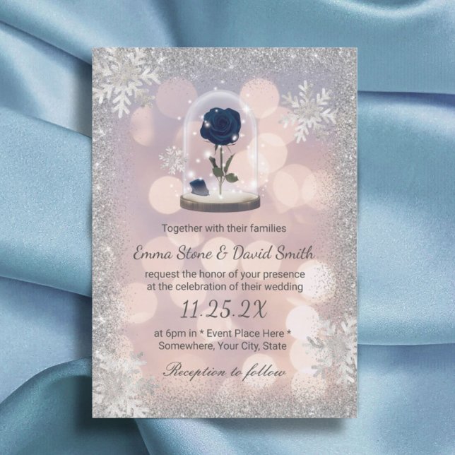 Invitación Cúpula de flores de Rosa azul Silver Wedding (Subido por el creador)