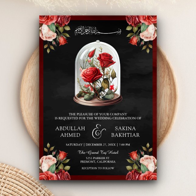 Invitación Cúpula de vidrio con rosa roja código QR Boda musu (Subido por el creador)