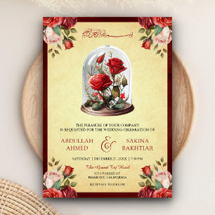Invitación Cúpula de Vidrio Rosa Roja Código QR Boda Musulman