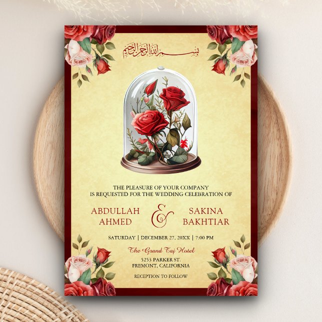Invitación Cúpula de Vidrio Rosa Roja Código QR Boda Musulman (Subido por el creador)