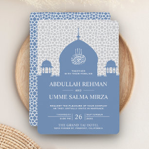 Invitación Cúpula Islámica Azul Pastel Boda Musulmana