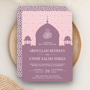 Invitación Cúpula Islámica Rosa Claro y Morado Pastel Boda Mu