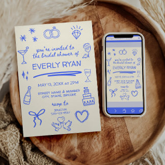 Invitación Cuqueta azul brillante elegante ducha de novia