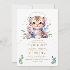 Invitación Cura de tigre animal Stars White Baby Shower