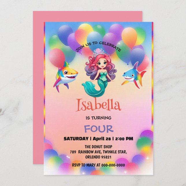 Invitación Cura fiesta de cumpleaños colorida del arcoiris de (Anverso / Reverso)